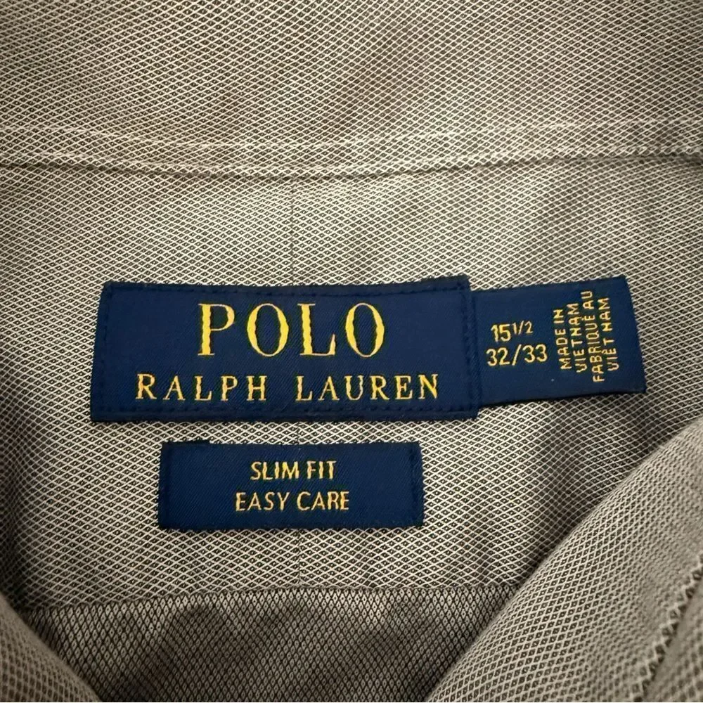 Polo Ralph Lauren Shirt Mens Sz 15.5 32/33 Gray Slim Fit Preppy Career Office
